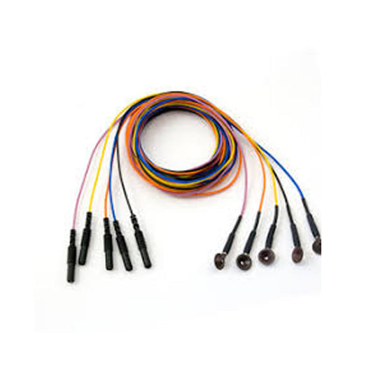 Elettrodo a coppetta in diversi materiali D=10 mm - cavo L=150 cm - term. sic. FMM D=1,5 mm (conf 5 pz)